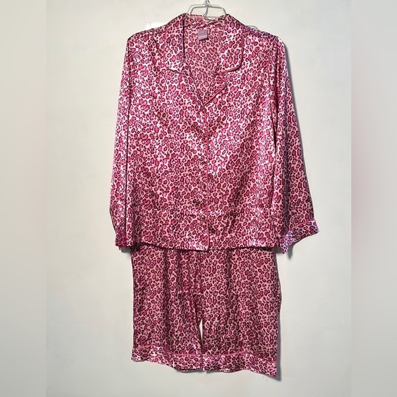 GILLIGAN & O'MALLEY Pink Satin Leopard Print Pajama/Lounge 2 Piece Set  SZ XXL - Picture 1 of 14